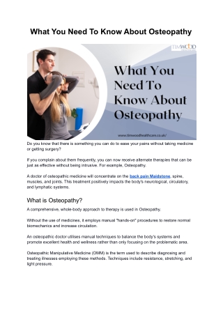 What You Need To Know About Osteopathy