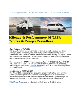 Tata Winger Price VS Tata SFC Price IN India 2022
