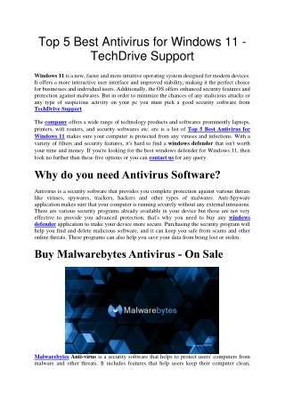 Top 5 Best Antivirus for Windows 11 - TechDrive Support