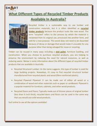 What Different Types of Recycled Timber Products Available In Australia