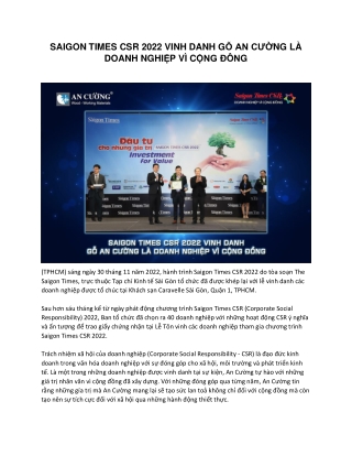 Saigon Times CSR 2022 vinh danh gỗ an cường là doanh nghiệp vì cộng đông