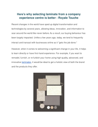 Here’s why selecting laminate from a company experience centre is better - Royale Touche