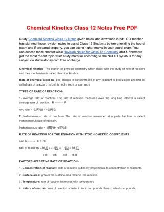 Chemical Kinetics Class 12 Notes Free PDF Download