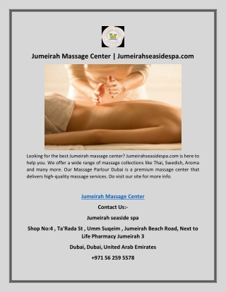 Jumeirah Massage Center | Jumeirahseasidespa.com