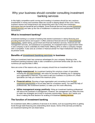 Why your business should consider consulting investment banking services