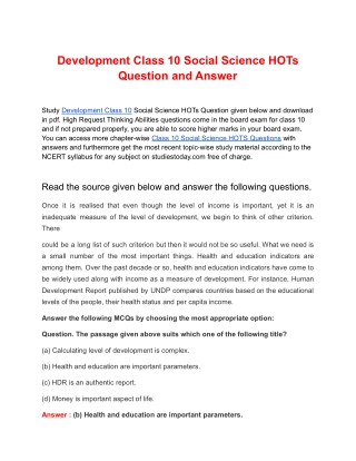 Development Class 10 Social Science HOTs Question and Answer