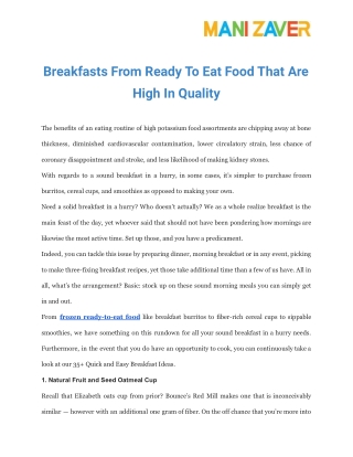 Breakfasts From Ready To Eat Food That Are High In Quality