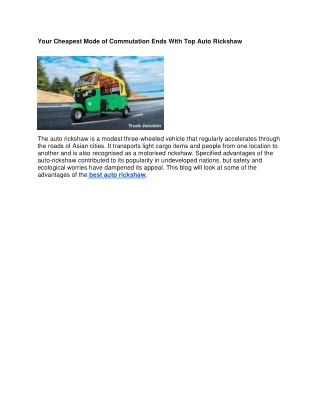 Your Cheapest Mode of Commutation Ends With Top Auto Rickshaw