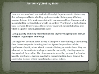 Features Of Climbing Shoes
