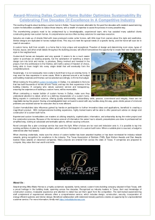 Award-Winning Dallas Custom Home Builder Optimizes Sustainability By Celebrating