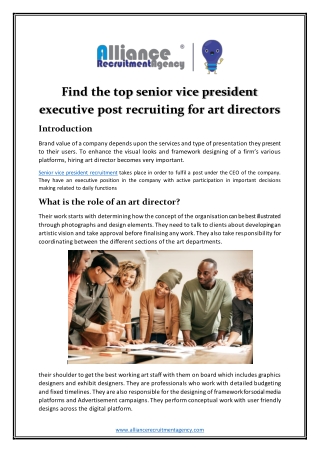 Find the top senior vice president executive post recruiting for art directors