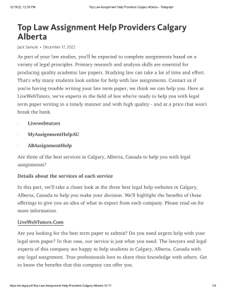 Top Law Assignment Help Providers Calgary Alberta – Telegraph