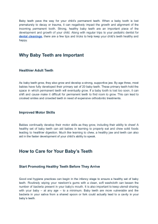 The Importance of Caring for Your Child’s Baby Teeth