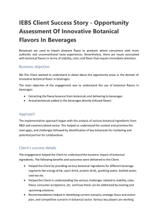 IEBS Client Success Story - Opportunity Assessment Of Innovative Botanical Flavors In Beverages