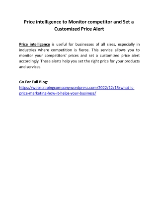 Price intelligence to Monitor competitor and Set a Customized Price Alert