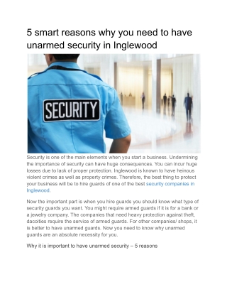 5 smart reasons why you need to have unarmed security in Inglewood