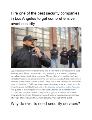 Hire one of the best security companies in Los Angeles to get comprehensive event security