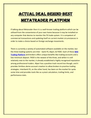 Actual Deal Behind Best Metatrader Platform