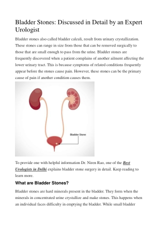 Bladder Stones: Discussed in Detail by an Expert Urologist