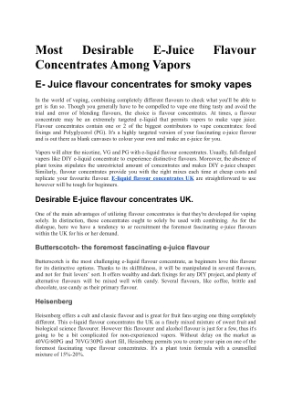 Most Desirable E-Juice Flavour Concentrates Among Vapors