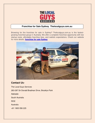 Franchise for Sale Sydney  Thelocalguys.com.au