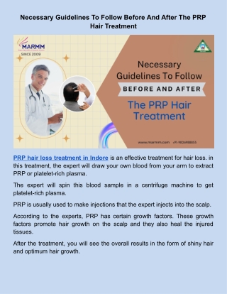 Necessary Guidelines To Follow Before And After The PRP Hair Treatment
