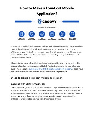 How to Make a Low-Cost Mobile Application