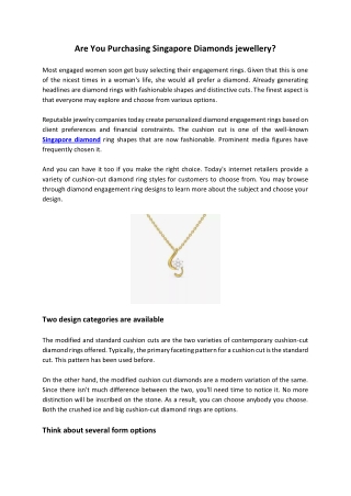 Are You Purchasing Singapore Diamonds