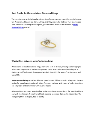 Best Guide To Choose Mens Diamond Rings