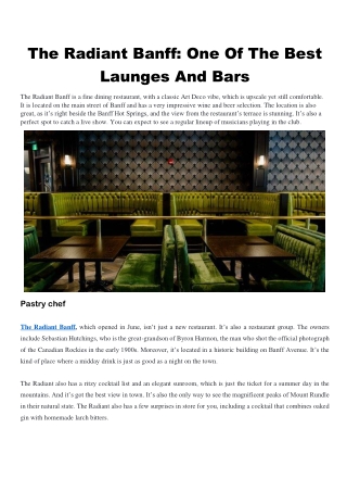 The Radiant Banff: One Of The Best Launges And Bars