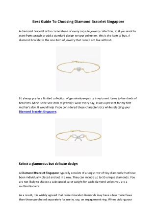 Best Guide To Choosing Diamond Bracelet Singapore