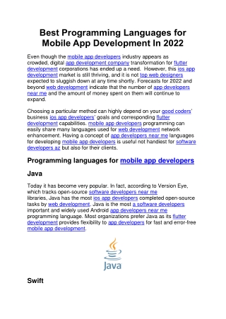Best Programming Languages For Mobile App Development In 2022