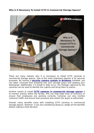 Install a security camera system in Brisbane for Commercial Storage Spaces