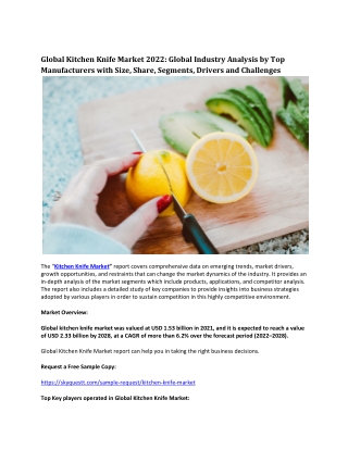 Global Kitchen Knife Market 2022: Global Industry Analysis by Top Manufacturers