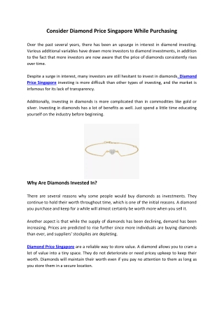 Consider Diamond Price Singapore While Purchasing