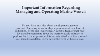Important Information Regarding Managing and Operating Marine Vessels