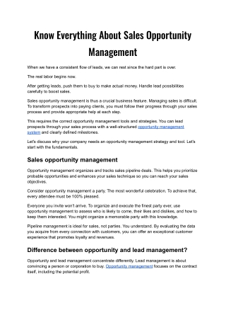 Know Everything About Sales Opportunity Management.