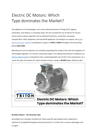 Electric DC Motors: Which Type dominates the Market?