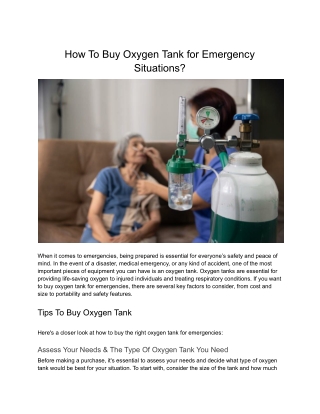 Tips To Buy Oxygen Tank for Emergency Situations