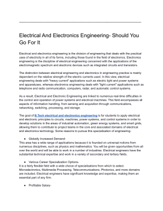 Electrical And Electronics Engineering- Should You Go For It