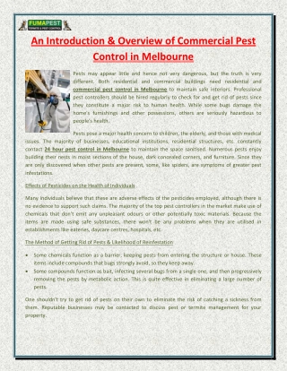 An Introduction & Overview of Commercial Pest Control in Melbourne