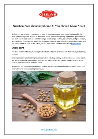 Nutrition Facts about Soyabean Oil You Should Know About