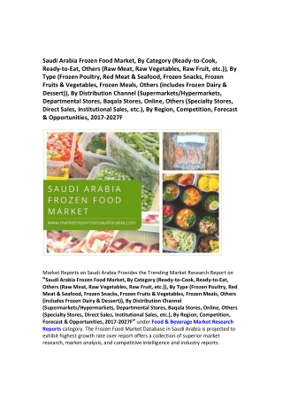 Saudi Arabia Frozen Food Market Opportunity and Forecast 2027