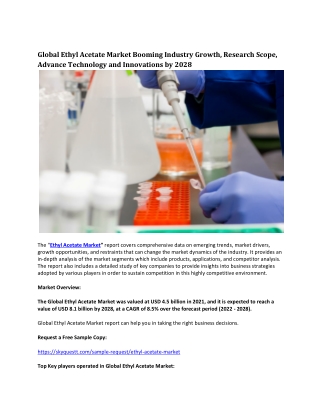 Global Ethyl Acetate Market Booming Industry Growth, Research Scope, Advance
