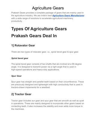 Agriculture Gears Manufacturer And Supplier India - Parkash Gears