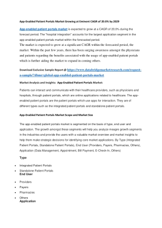 App-Enabled Patient Portals Market Growing at Eminent CAGR of 20.0 by 2029