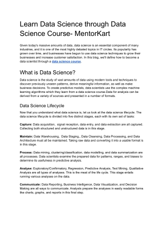 Learn Data Science through Data Science Course- MentorKart