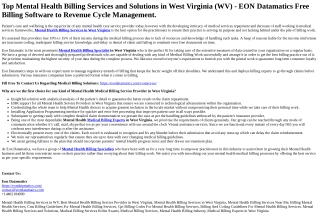 Mental Health Billing Services in West Virginia