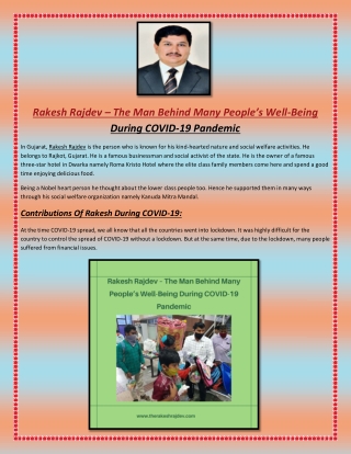 Rakesh Rajdev – The Man Behind Many People’s Well-Being During COVID-19 Pandemic