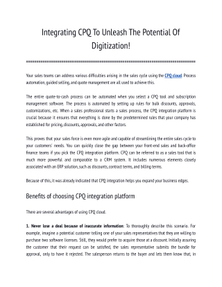 Integrating CPQ To Unleash The Potential Of Digitization!